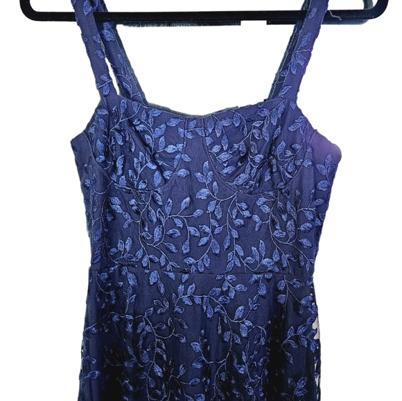 NWT Sau Lee Ambrose Floral Embroidered Bustier Midi Navy Blue Cocktail Dress 2 - Picture 4 of 16